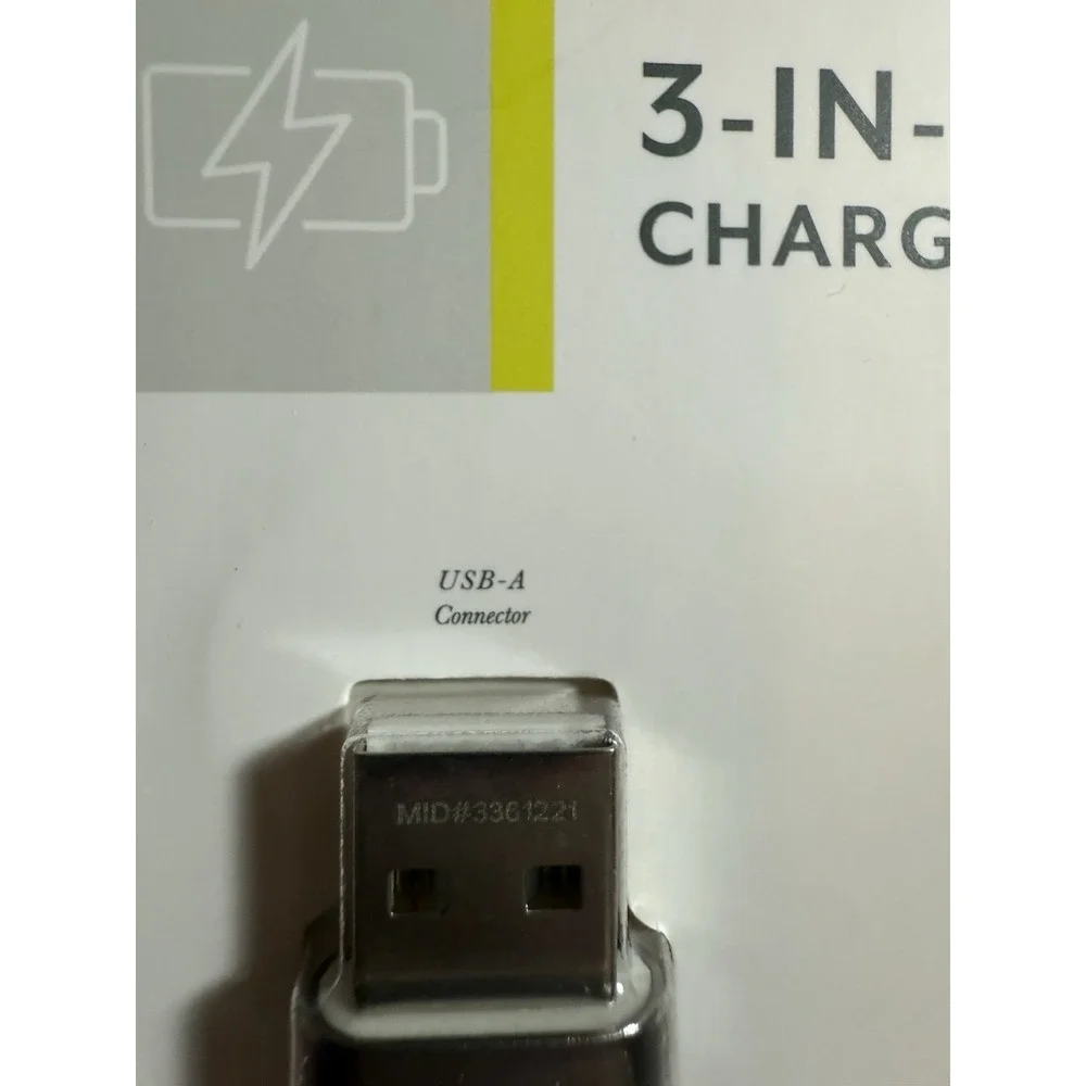 Charging & Sync Cable 3-in-1 Vivitar Light-Up Braided‎ Charger 3 ft